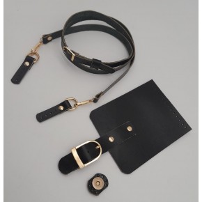 Çanta Aksesuar Siyah Gerçek Deri 130x1.5 cm Ayarlı Saplı Çanta Seti Light Gold Metalli