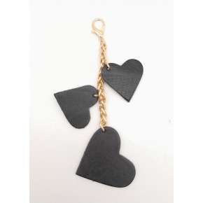 Çanta Aksesuar Siyah Gerçek Deri Kalpli Süs Püskül Light Gold Zincirli