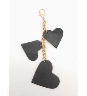 Çanta Aksesuar Siyah Gerçek Deri Kalpli Süs Püskül Light Gold Zincirli