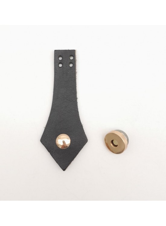 Çanta Aksesuar Siyah Gerçek Deri Sivri Uçlu Çanta Kapağı Light Gold Metalli