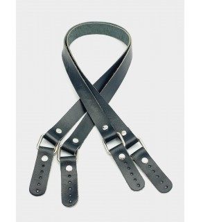 Çanta Aksesuar Siyah Renk Karedört Model Gerçek Deri Çanta Sapı (Gümüş Metal)