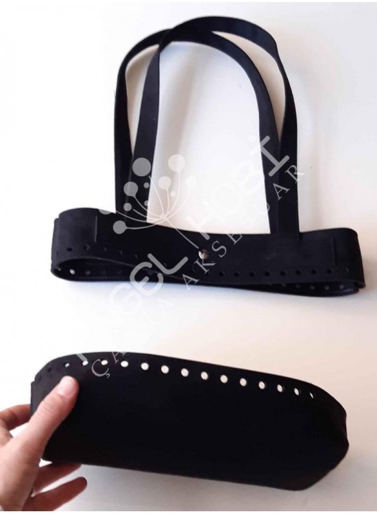 Çanta Aksesuar Siyah Süet Suni Deri, İkili Çanta Aparatı