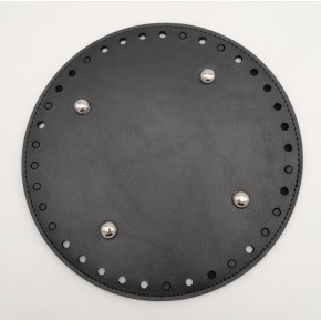 Çanta Aksesuar Siyah Suni Deri 20 cm Yuvarlak Çanta Tabanı Gümüş Metalli