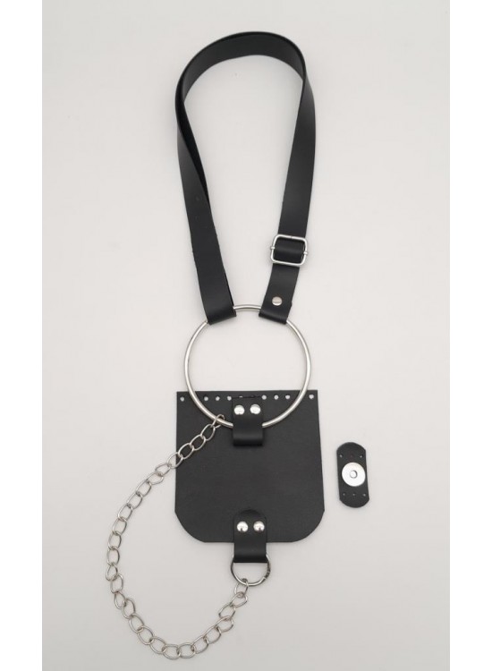 Çanta Aksesuar Siyah Suni Deri Halkalı Model Kapaklı Set Gümüş Metalli