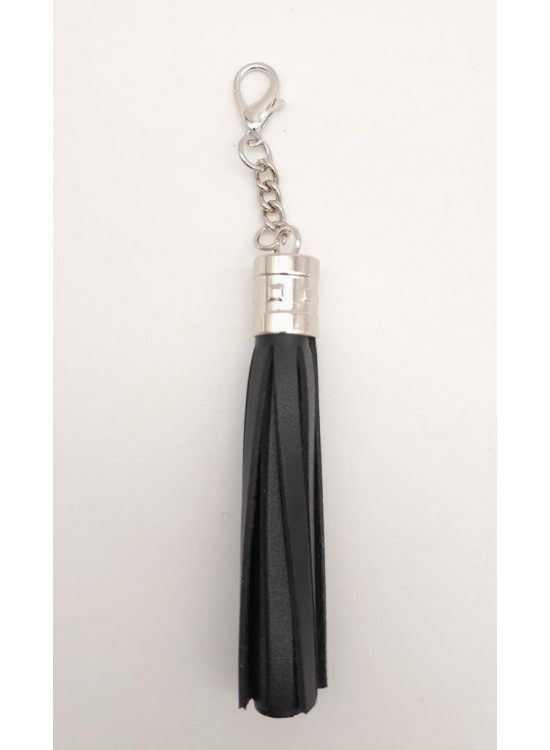 Çanta Aksesuar Siyah Suni Deri Kovanlı Püskül Gümüş Metalli