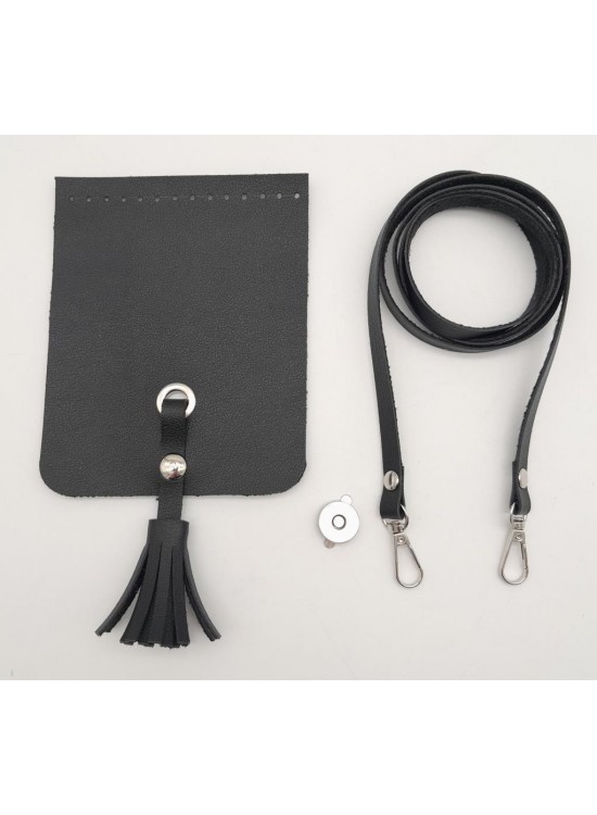 Çanta Aksesuar Siyah Suni Deri Püskül Kapaklı Cep Telefonu Mini Bag Çanta Seti Gümüş Metal Çanta Aksesuar Siyah Suni Deri Püskül Kapaklı Cep Telefonu Mini Bag Çanta Seti Gümüş Metal