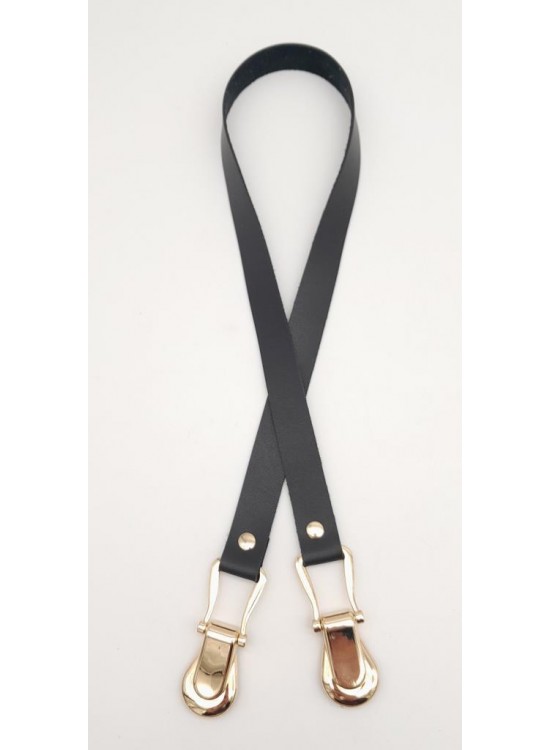 Çanta Aksesuar Siyah Tek Kat Suni Deri Çanta Sapı Light Gold Metalli