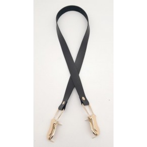 Çanta Aksesuar Siyah Tek Kat Suni Deri Çanta Sapı Light Gold Metalli