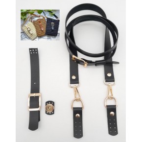 Çanta Aksesuar Siyah Tek Kat Suni Deri Çanta Seti Light Gold Metalli