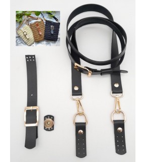 Çanta Aksesuar Siyah Tek Kat Suni Deri Çanta Seti Light Gold Metalli