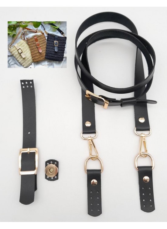 Çanta Aksesuar Siyah Tek Kat Suni Deri Çanta Seti Light Gold Metalli