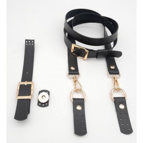 Çanta Aksesuar Siyah Tek Kat Suni Deri Çanta Seti Light Gold Metalli