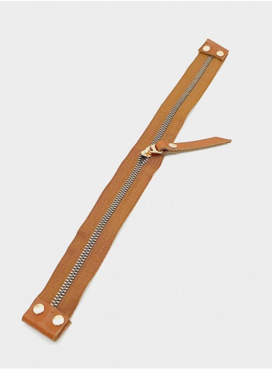 Çanta Aksesuar Stobu Gerçek Derili Taba Fermuar Light Gold Metal