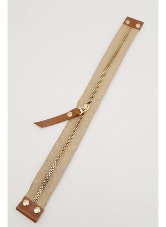 Çanta Aksesuar Stobu Sütlü Kahve Renk Gerçek Derili Bej Fermuar Light Gold Metal