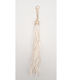 Çanta Aksesuar Süet Nubuk Deri Kovanlı Uzun Püskül Beyaz Renk Light Gold Metalli