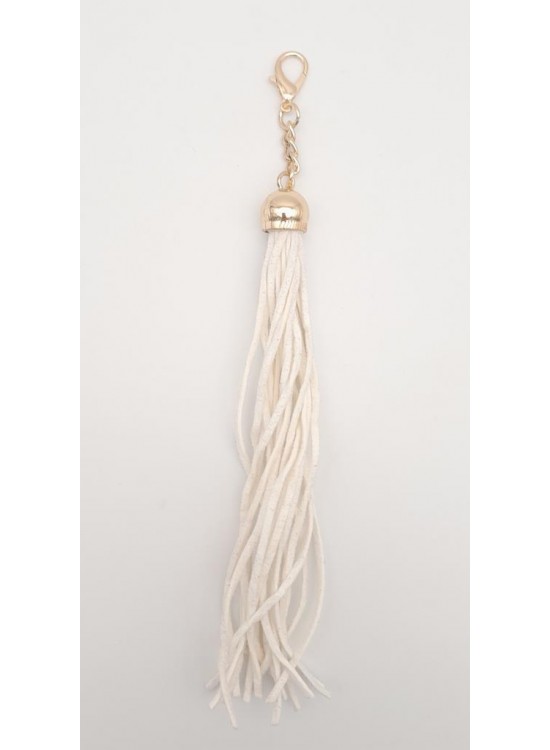 Çanta Aksesuar Süet Nubuk Deri Kovanlı Uzun Püskül Beyaz Renk Light Gold Metalli