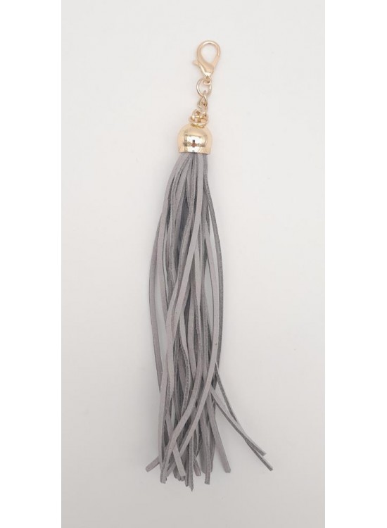 Çanta Aksesuar Süet Nubuk Deri Kovanlı Uzun Püskül Gri Renk Light Gold Metalli