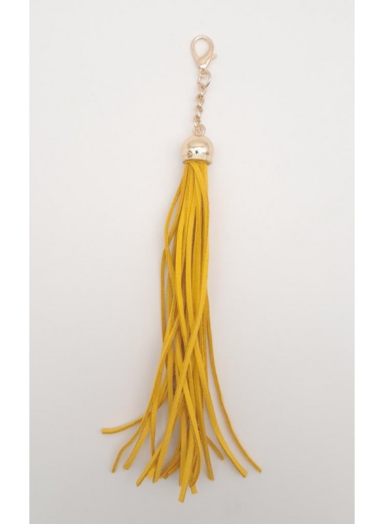 Çanta Aksesuar Süet Nubuk Deri Kovanlı Uzun Püskül Hardal Renk Light Gold Metalli