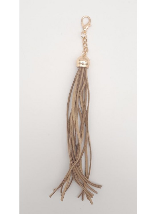 Çanta Aksesuar Süet Nubuk Deri Kovanlı Uzun Püskül Vizon Renk Light Gold Metalli