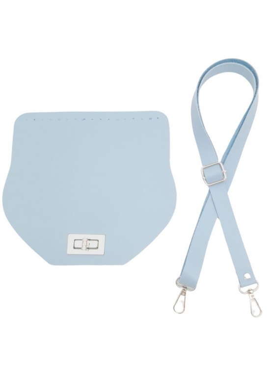 Çanta Aksesuar Suni Deri 21x19 cm Kapaklı ve Ayarlı Saplı Çanta Seti Bebe Mavi Renk Gümüş Metalli