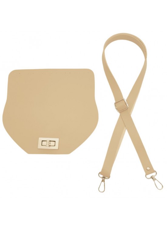 Çanta Aksesuar Suni Deri 21x19 cm Kapaklı ve Ayarlı Saplı Çanta Seti Bej Renk Gümüş Metalli
