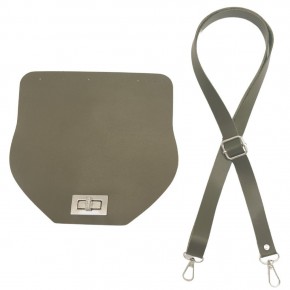 Çanta Aksesuar Suni Deri 21x19 cm Kapaklı ve Ayarlı Saplı Çanta Seti Haki Renk Gümüş Metalli