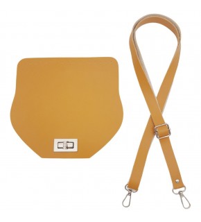 Çanta Aksesuar Suni Deri 21x19 cm Kapaklı ve Ayarlı Saplı Çanta Seti Hardal Renk Gümüş Metalli