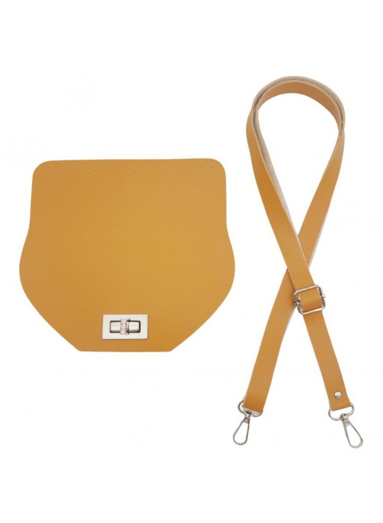 Çanta Aksesuar Suni Deri 21x19 cm Kapaklı ve Ayarlı Saplı Çanta Seti Hardal Renk Gümüş Metalli