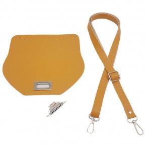 Çanta Aksesuar Suni Deri 21x19 cm Kapaklı ve Ayarlı Saplı Çanta Seti Hardal Renk Gümüş Metalli