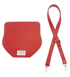 Çanta Aksesuar Suni Deri 21x19 cm Kapaklı ve Ayarlı Saplı Çanta Seti Kırmızı Renk Gümüş Metalli