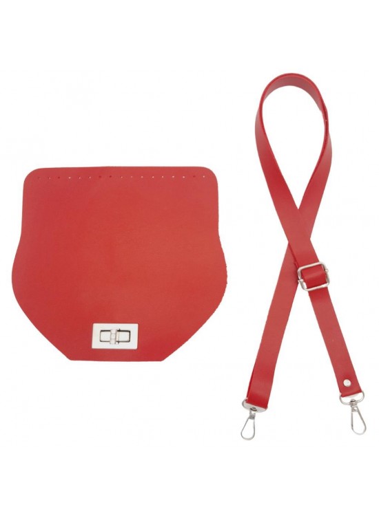 Çanta Aksesuar Suni Deri 21x19 cm Kapaklı ve Ayarlı Saplı Çanta Seti Kırmızı Renk Gümüş Metalli