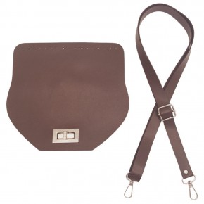 Çanta Aksesuar Suni Deri 21x19 cm Kapaklı ve Ayarlı Saplı Çanta Seti Koyu Kahverengi Gümüş Metalli