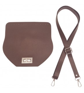 Çanta Aksesuar Suni Deri 21x19 cm Kapaklı ve Ayarlı Saplı Çanta Seti Koyu Kahverengi Gümüş Metalli