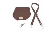 Çanta Aksesuar Suni Deri 21x19 cm Kapaklı ve Ayarlı Saplı Çanta Seti Koyu Kahverengi Gümüş Metalli