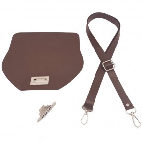 Çanta Aksesuar Suni Deri 21x19 cm Kapaklı ve Ayarlı Saplı Çanta Seti Koyu Kahverengi Gümüş Metalli