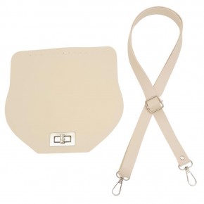 Çanta Aksesuar Suni Deri 21x19 cm Kapaklı ve Ayarlı Saplı Çanta Seti Krem Renk Gümüş Metalli
