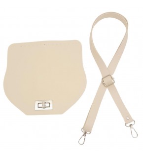 Çanta Aksesuar Suni Deri 21x19 cm Kapaklı ve Ayarlı Saplı Çanta Seti Krem Renk Gümüş Metalli