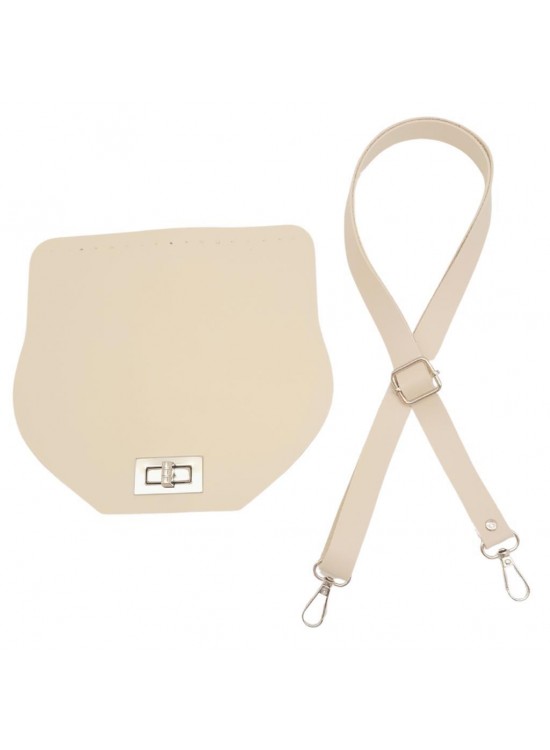 Çanta Aksesuar Suni Deri 21x19 cm Kapaklı ve Ayarlı Saplı Çanta Seti Krem Renk Gümüş Metalli