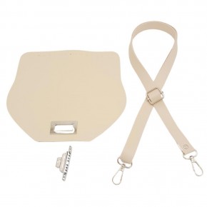 Çanta Aksesuar Suni Deri 21x19 cm Kapaklı ve Ayarlı Saplı Çanta Seti Krem Renk Gümüş Metalli