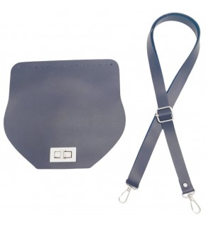 Çanta Aksesuar Suni Deri 21x19 cm Kapaklı ve Ayarlı Saplı Çanta Seti Lacivert Renk Gümüş Metalli