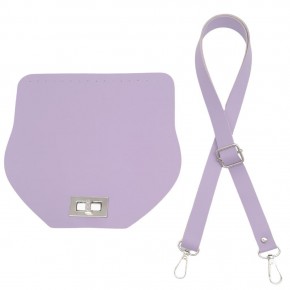 Çanta Aksesuar Suni Deri 21x19 cm Kapaklı ve Ayarlı Saplı Çanta Seti Lila Renk Gümüş Metalli