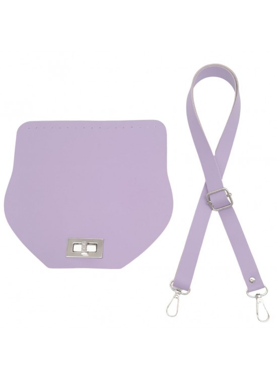 Çanta Aksesuar Suni Deri 21x19 cm Kapaklı ve Ayarlı Saplı Çanta Seti Lila Renk Gümüş Metalli