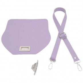 Çanta Aksesuar Suni Deri 21x19 cm Kapaklı ve Ayarlı Saplı Çanta Seti Lila Renk Gümüş Metalli