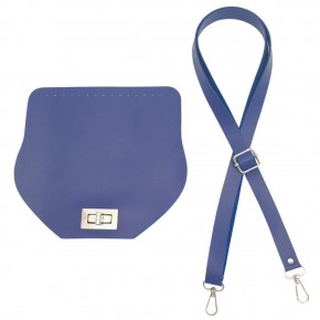 Çanta Aksesuar Suni Deri 21x19 cm Kapaklı ve Ayarlı Saplı Çanta Seti Mavi Renk Gümüş Metalli