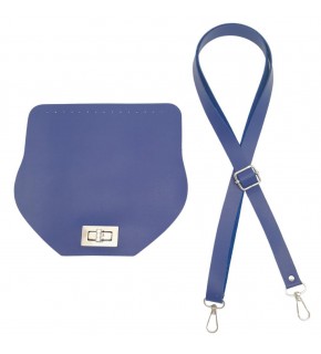 Çanta Aksesuar Suni Deri 21x19 cm Kapaklı ve Ayarlı Saplı Çanta Seti Mavi Renk Gümüş Metalli