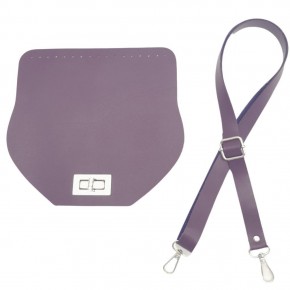 Çanta Aksesuar Suni Deri 21x19 cm Kapaklı ve Ayarlı Saplı Çanta Seti Mor Renk Gümüş Metalli