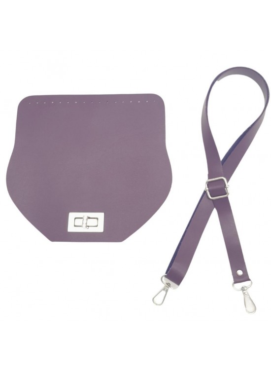 Çanta Aksesuar Suni Deri 21x19 cm Kapaklı ve Ayarlı Saplı Çanta Seti Mor Renk Gümüş Metalli