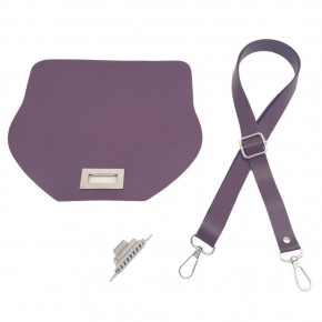 Çanta Aksesuar Suni Deri 21x19 cm Kapaklı ve Ayarlı Saplı Çanta Seti Mor Renk Gümüş Metalli