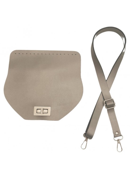 Çanta Aksesuar Suni Deri 21x19 cm Kapaklı ve Ayarlı Saplı Çanta Seti Parlak Gri Renk Gümüş Metalli