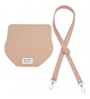 Çanta Aksesuar Suni Deri 21x19 cm Kapaklı ve Ayarlı Saplı Çanta Seti Pudra Renk Gümüş Metalli